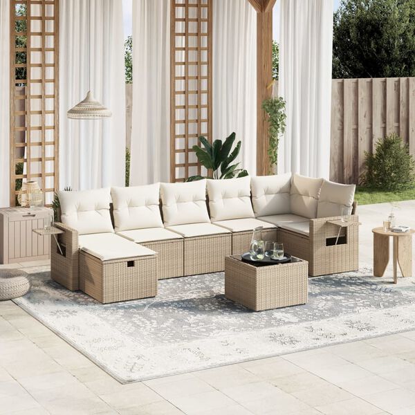 vidaXL Set Divano da Giardino 8 pz con Cuscini Beige in Polyrattan
