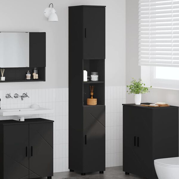 vidaXL Mobile da Bagno con archiviazione Nero 30 x 35 x 192 cm