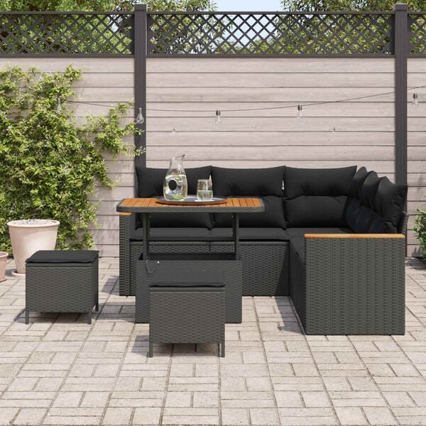 vidaXL Set Divano da Giardino 8 pcs Nero polyrattan