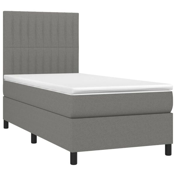 vidaXL Letto a Molle Materasso e LED Grigio Scuro 90x200 cm in Tessuto