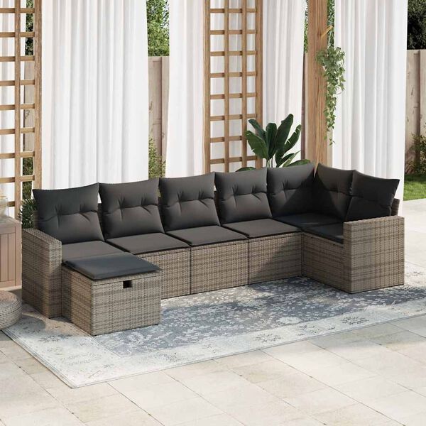 vidaXL Set Divani da Giardino 7 pz con Cuscini Grigio in Polyrattan