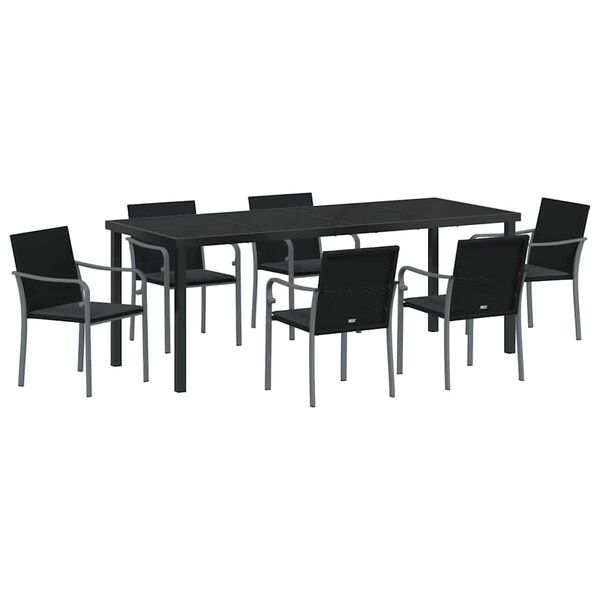 vidaXL Set da Pranzo per Giardino 7 pcs Nero e Grigio Rattan in PE