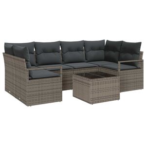 vidaXL Set Divano da Giardino 7 pcs Grigio Polyrattan, Acciaio e Vetro