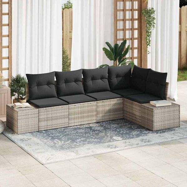 vidaXL Set Divano da Giardino 5 pcs Grigio chiaro polyrattan