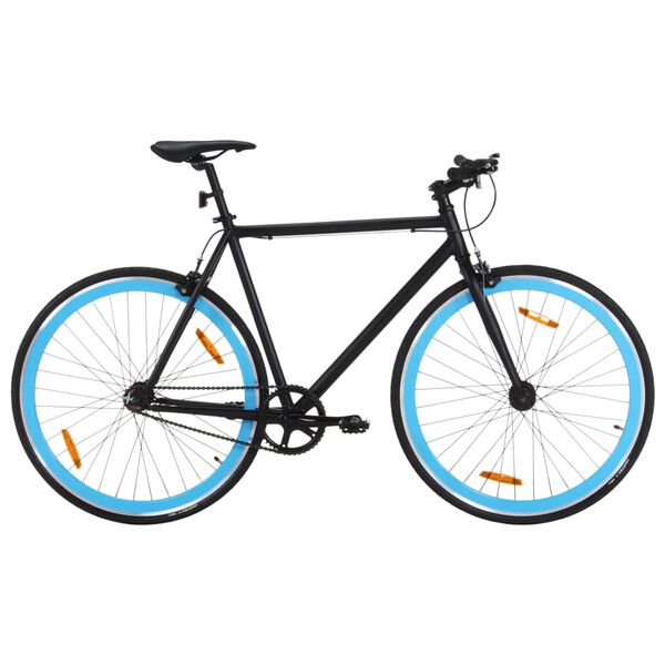 vidaXL Bicicletta a Scatto Fisso Nera e Blu 700c 55 cm