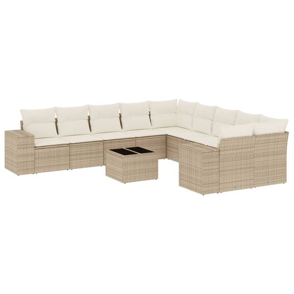 vidaXL Set Divani da Giardino 11 pz con Cuscini Beige in Polyrattan