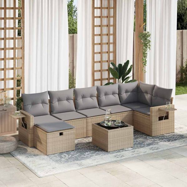 vidaXL Set Divano da Giardino 8 pz con Cuscini Beige in Polyrattan