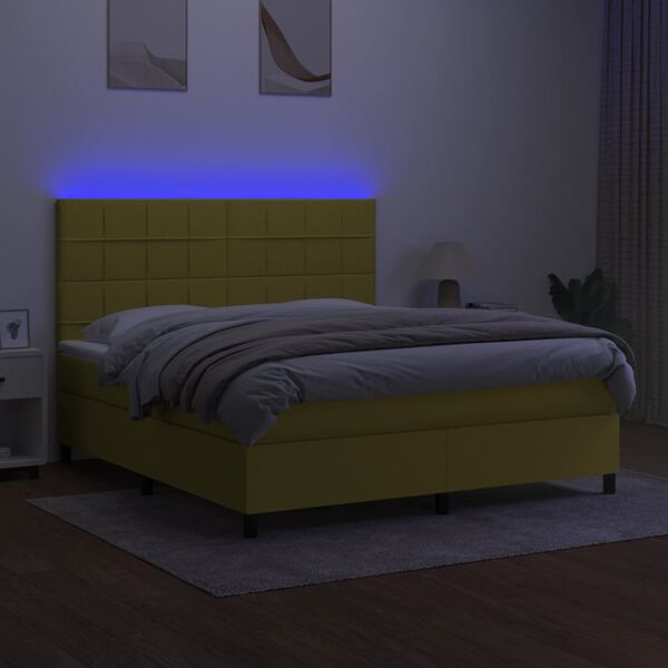 vidaXL Letto a Molle con Materasso e LED Verde 160x200 cm in Tessuto