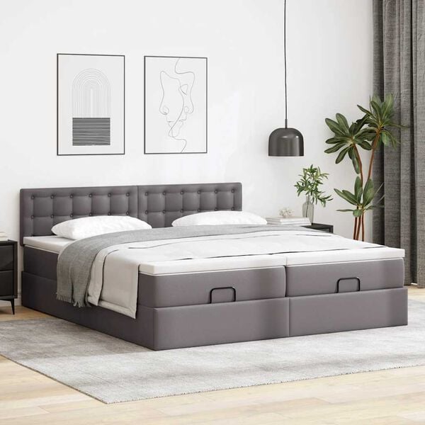 vidaXL Pouf Letto con Materassi e LED Grigio 160x200cm Similpelle
