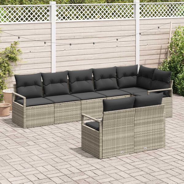 vidaXL Set Divano da Giardino 8 pcs Grigio chiaro polyrattan