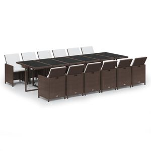 vidaXL Set da Pranzo per Giardino 13 pz con Cuscini Polyrattan Marrone
