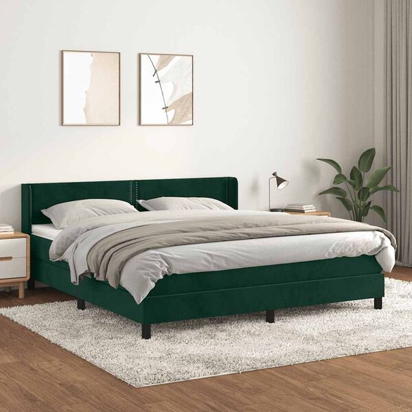 vidaXL Giroletto a Molle con Materasso Verde Scuro 180x200 cm Velluto