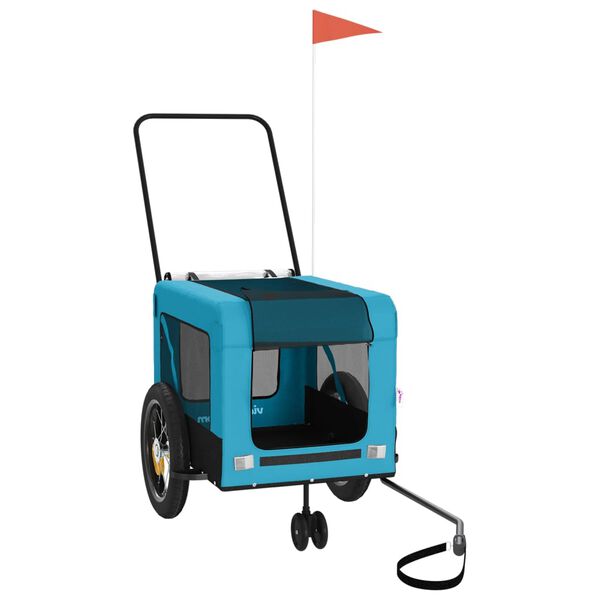 vidaXL Rimorchio da Bici per Animali Blu e Nero Oxford e Ferro