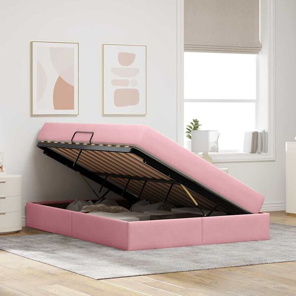 vidaXL Letto con contenitore e materasso Rosa 140 x 190 cm Velluto
