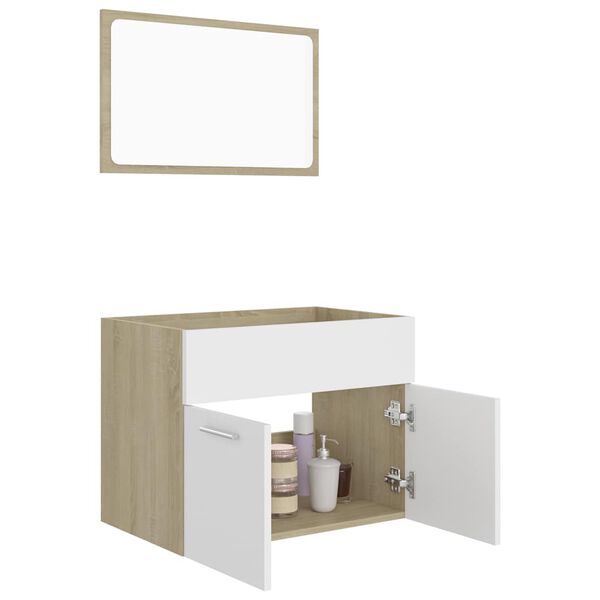 vidaXL Set Mobili da Bagno 2 pz Bianco e Sonoma in Legno Multistrato