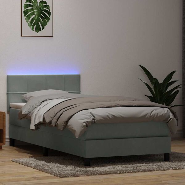 vidaXL Letto a Molle con Materasso e LED Grigio Chiaro 100x220cm Velluto