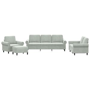 vidaXL Set di Divani 4 pz con Cuscini Grigio Chiaro in Velluto