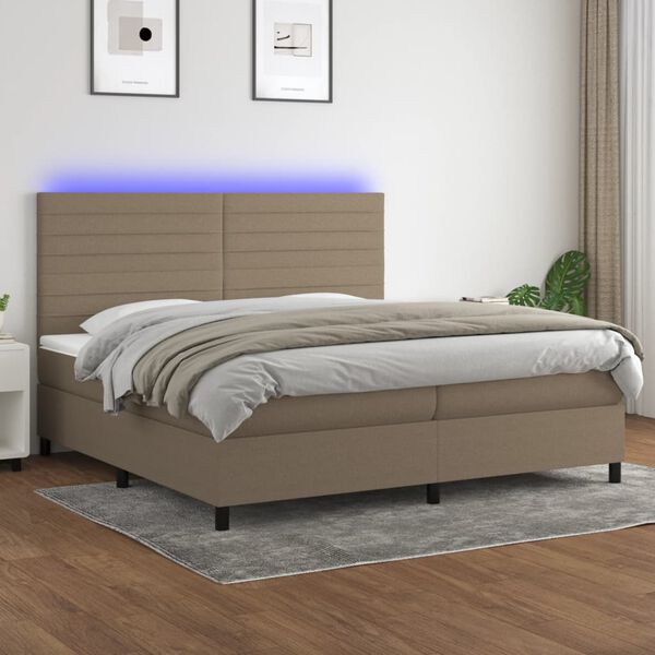 vidaXL Letto a Molle Materasso e LED tortora 200x200cm in Tessuto