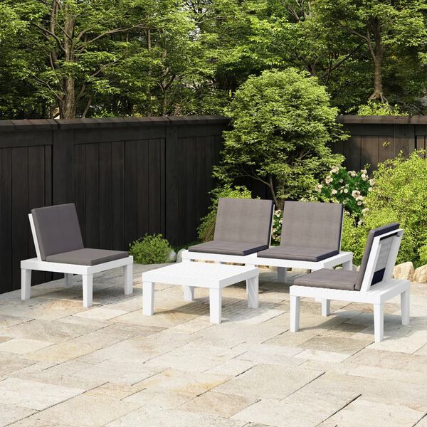 vidaXL Set Divani da Giardino con Cuscini 4 pz in Plastica Bianco