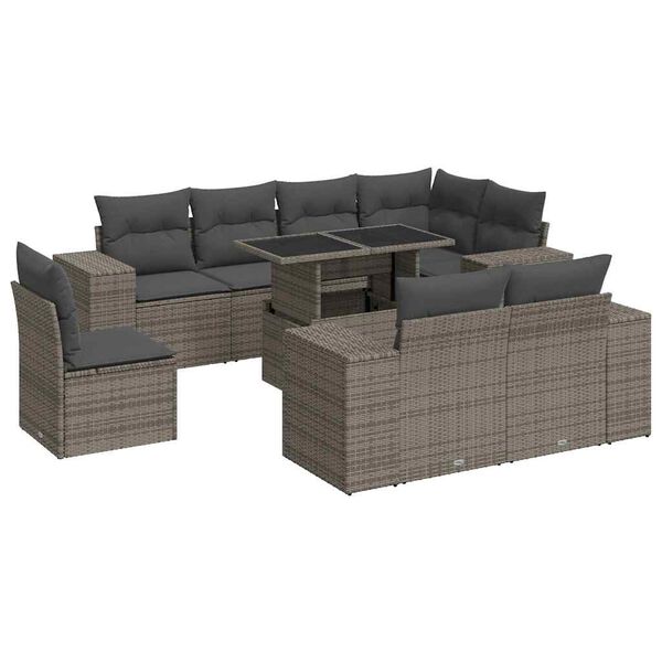 vidaXL Set Divano da Giardino 9 pz con Cuscini Grigio in Polyrattan