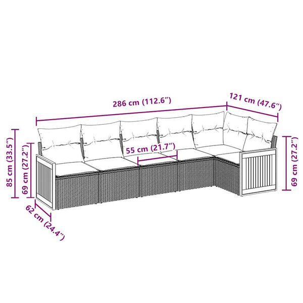 vidaXL Set Divano da Giardino 6 pz con Cuscini Nero in Polyrattan
