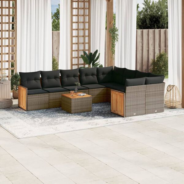vidaXL Set Divano da Giardino 10 pz con Cuscini Grigio in Polyrattan