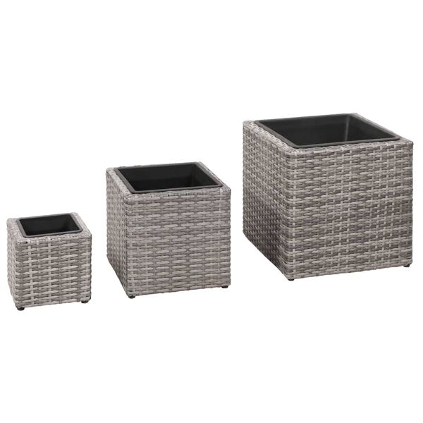 vidaXL Letti Rialzati da Giardino 3 pz in Polyrattan Grigio