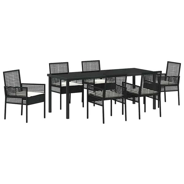 vidaXL Set da Pranzo per Giardino con cuscino 7 pcs Nero polyrattan