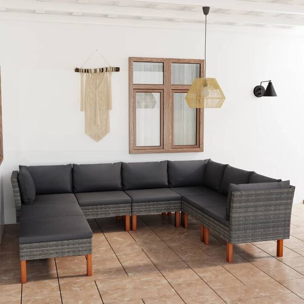 vidaXL Set Divani da Giardino 8 pz con Cuscini in Polyrattan Grigio