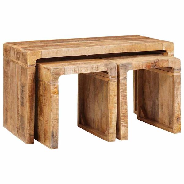 vidaXL Tavolo Nesting 3 pcs Marrone Legno di mango massello