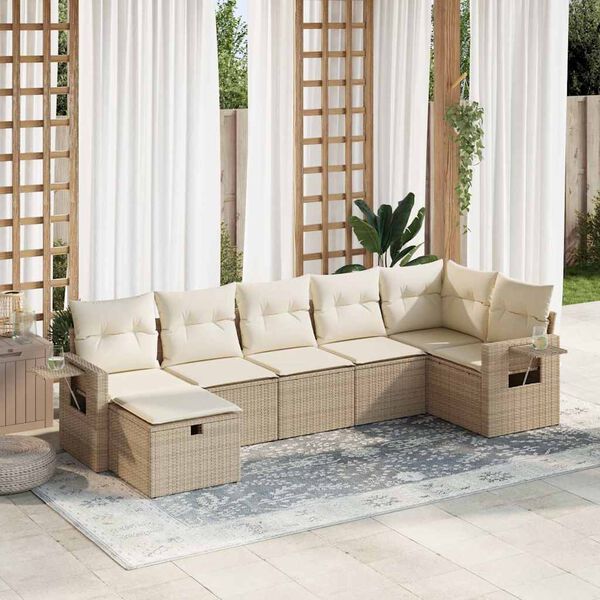 vidaXL Set Divani da Giardino 7 pz con Cuscini Beige in Polyrattan