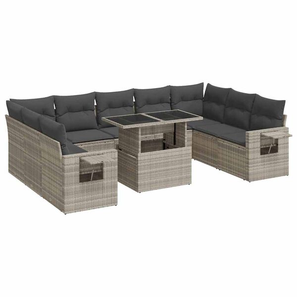 vidaXL Set Divano Giardino 10 pz con Cuscini Grigio Chiaro Polyrattan