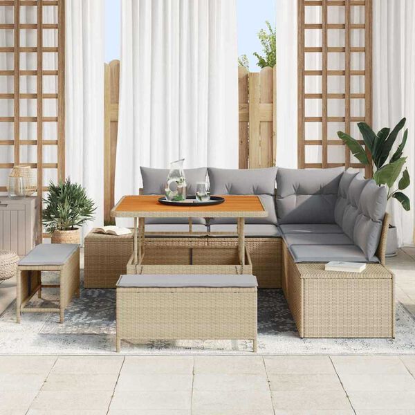 vidaXL Set Divano da Giardino con cuscino 8 pcs Beige Poly Rattan
