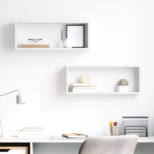 vidaXL Mensole Parete a Cubo 2pz Bianco Lucido 60x15x23cm Multistrato