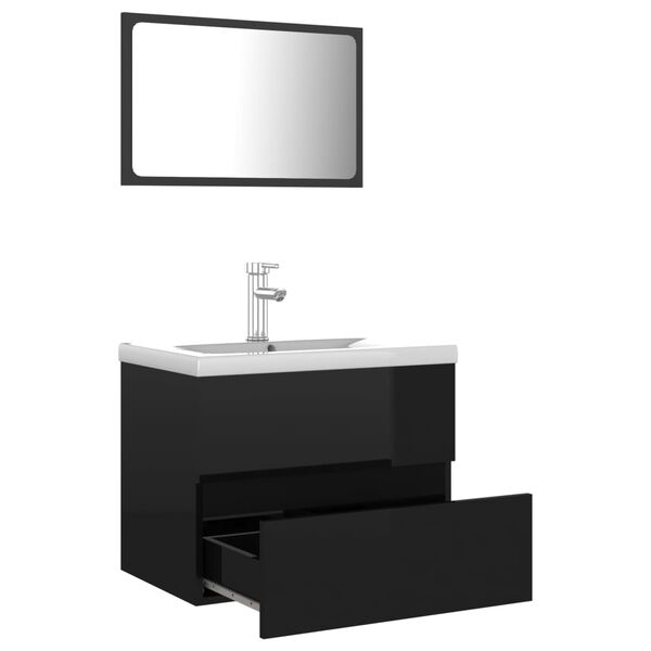 vidaXL Set Mobili da Bagno Nero Lucido in Legno Multistrato