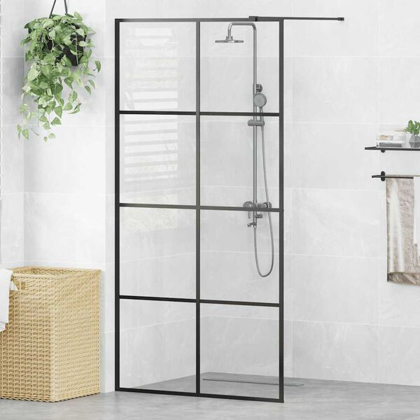 vidaXL Parete per Doccia Walk-in Vetro Trasparente ESG 100x195cm Nera