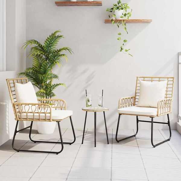 vidaXL Set da Pranzo per Giardino 3 pcs Marrone e Crema polyrattan