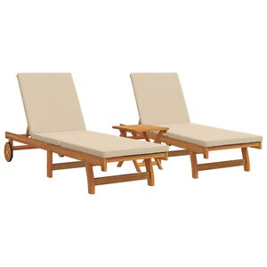 vidaXL Lettino da sole 3 pcs Marrone Legno di Acacia Massello