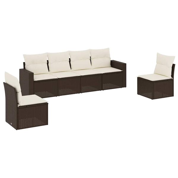 vidaXL Set Divani da Giardino 6 pz con Cuscini Marrone in Polyrattan