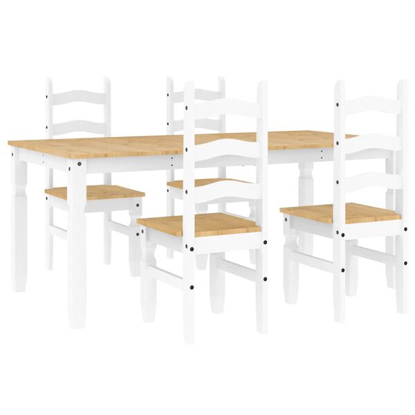 vidaXL Set da Pranzo 5 pz Panama Bianco in Legno Massello di Pino