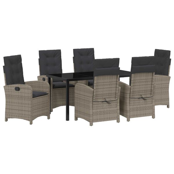 vidaXL Set da Pranzo per Giardino con cuscino 7 pcs Grigio polyrattan
