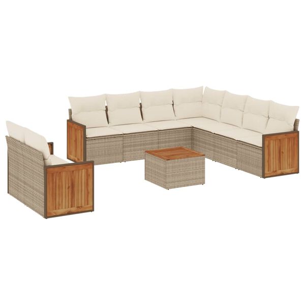 vidaXL Set Divano da Giardino 10 pz con Cuscini Beige in Polyrattan