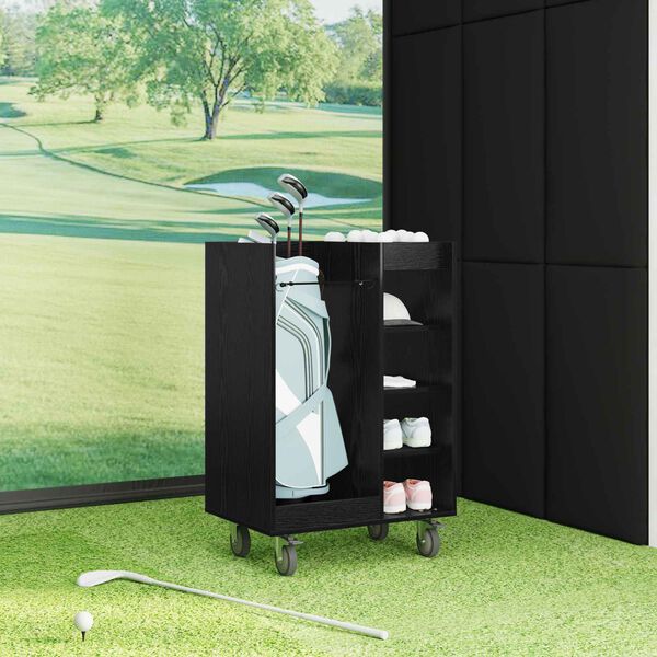 vidaXL Armadio per Golf con ruota Rovere Nero 65 x 45 x 98 cm