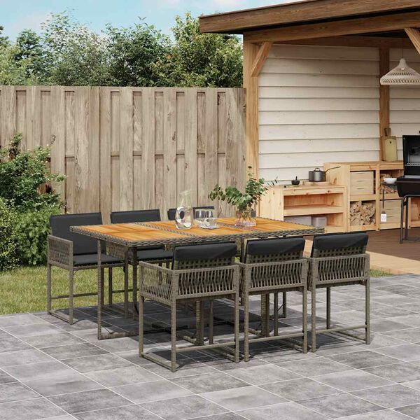 vidaXL Set da Pranzo da Giardino 7 pz con Cuscini in Polyrattan Grigio