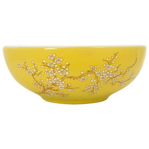 vidaXL Lavabo da Appoggio Bianco e Giallo Rotondo &Phi;41x14 cm Ceramica