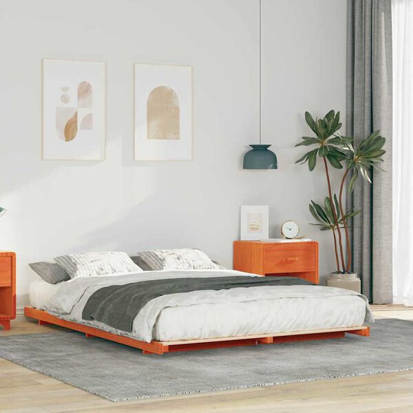 vidaXL Struttura letto a terra Cera marrone 140 x 220 cm