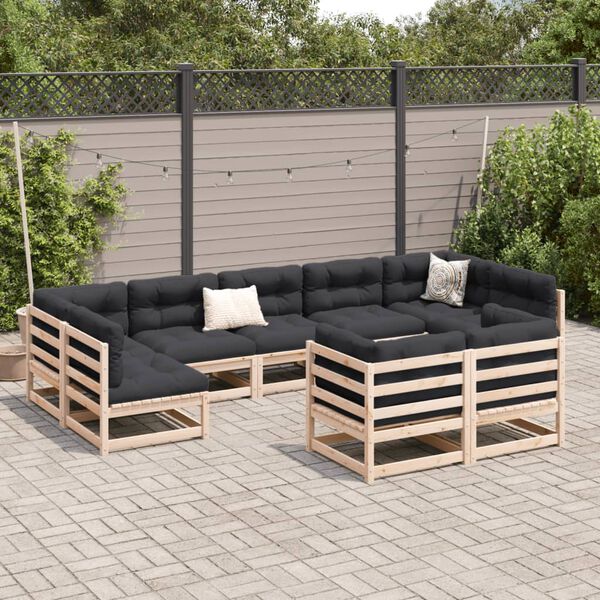 vidaXL Set Divani da Giardino 9 pz con Cuscini Legno Massello di Pino