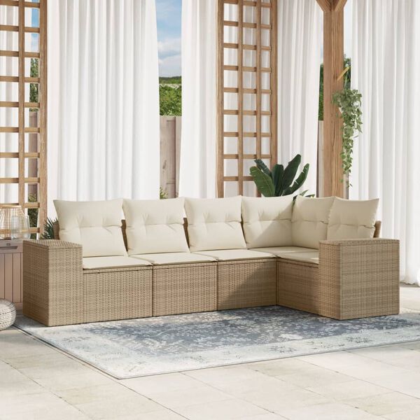 vidaXL Set Divano da Giardino 5 pz con Cuscini Beige in Polyrattan