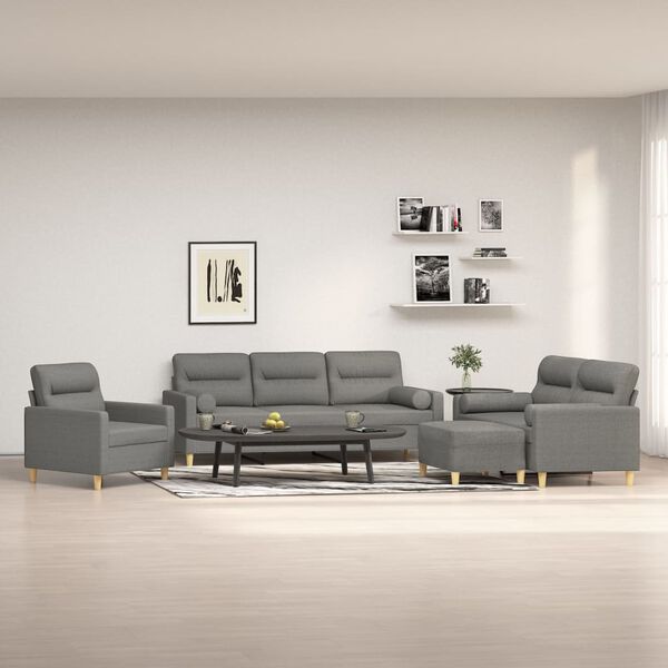 vidaXL Set di Divani 4 pz con Cuscini Decorativi Grigio Scuro Tessuto