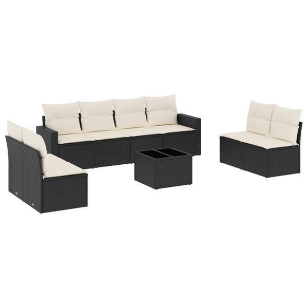 vidaXL Set Divani da Giardino 9 pz con Cuscini Nero in Polyrattan